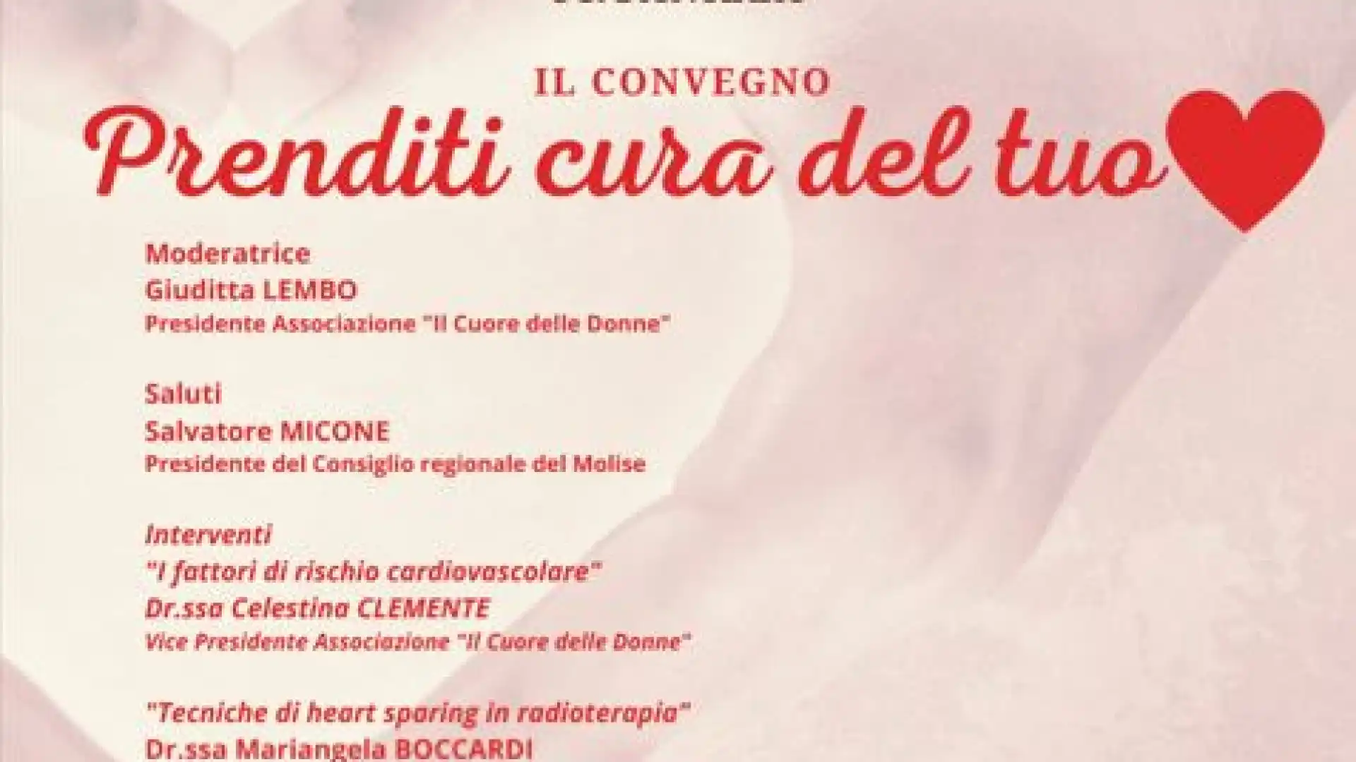 Campobasso: giovedì 29 settembre il convegno dal titolo “Prenditi cura del tuo cuore”.